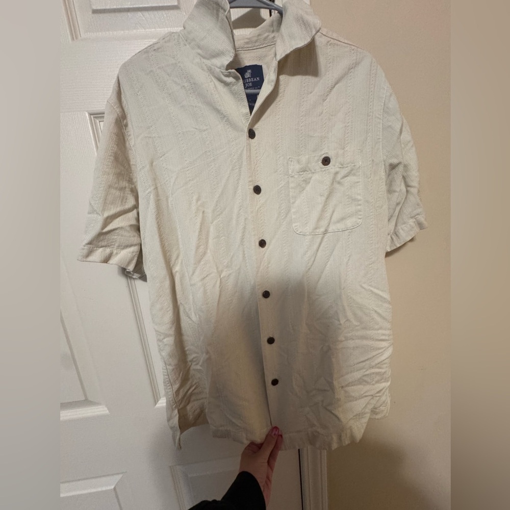Caribbean Joe Cream Casual Button Down Shirt - Picture 2 of 5